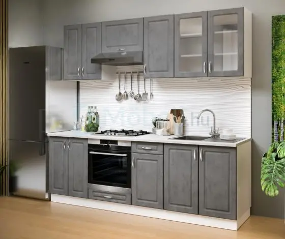 Athén Mdf Sötét Beton - Fehér konyhabútor 240 cm