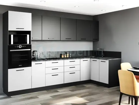 Bergi Antracit szürke - Fehér sarok konyhabútor 320 cm x 140 cm