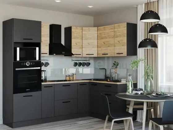 Montana Korona tölgy-Antracit Sarok konyhabútor 240 x 160 cm