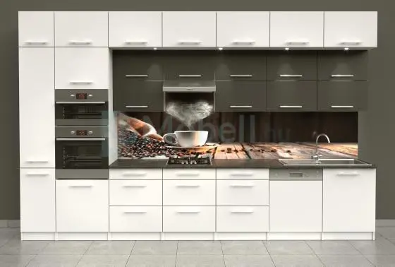 Dubay fehér antracit konyhabútor 400 cm felső magasítással