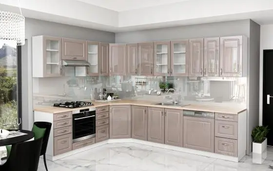 Otthon Elite Magasfényű Cappuchino MDF Sarok Konyhabútor 230 x 310 cm