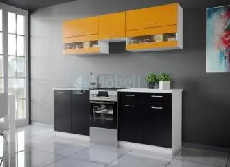Max fekete narancssárga konyhabútor 210 cm