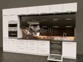 Dubay fehér fekete konyhabútor 400 cm felső magasítással