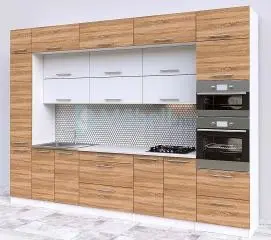Kairo fehér-sonoma konyhabútor 340 cm felső elemsorral