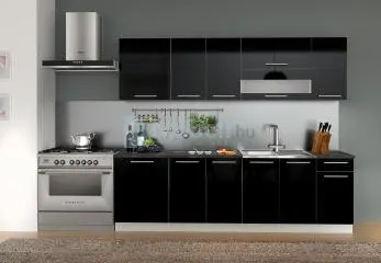Tiffany magasfényű fekete konyhabútor 260 cm