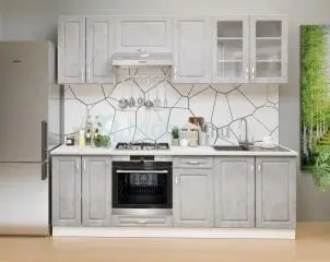 Athén Mdf Világos Beton - Fehér konyhabútor 240 cm