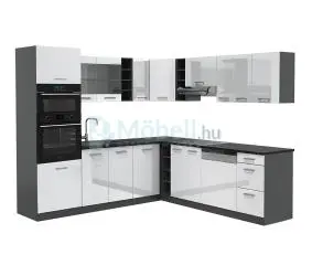 Mark Lux Magasfényű Fehér Sarok Konyhabútor 240 cm x 235 cm 